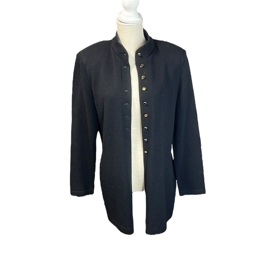 St John Long Sleeve Button Up Cardigan Sweater Jacket Coat Black Womens Size 8